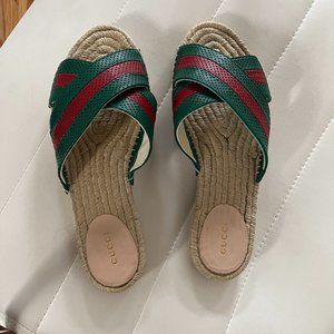 Gucci Women's leather slide espadrille sandal with Web